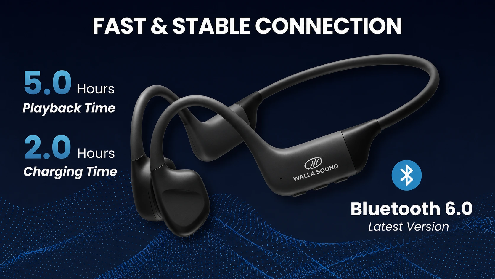 Walla Sound Beat neckband, Bluetooth 6.0, 5 hour playback, 2 hour charging